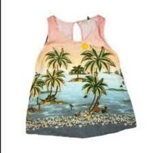 Farm Rio Tropical Palm Tank Top Sz M Island Surfer Palm Tree